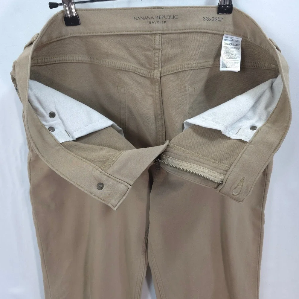 Banana Republic Traveler Pants Mens 33x32 Slim Fit Stretch Khaki Classic Modern